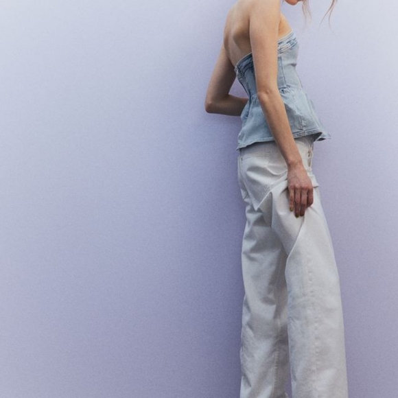 H&M Strapless Peplum Blue Denim Top - Sz XXS, 00 - Picture 3 of 5